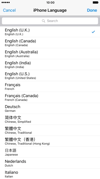 Press Done and follow the instructions on the screen to change to the selected language.