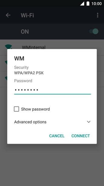 Key in the password for the Wi-Fi network and press CONNECT.