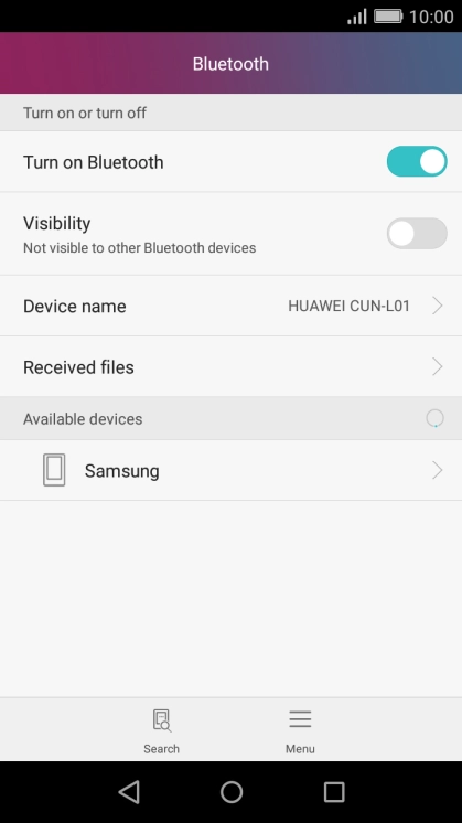 Press the required Bluetooth device and follow the instructions on the screen to pair the device with your phone.