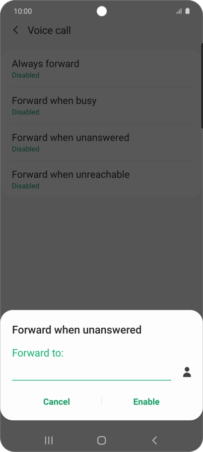 Key in (prefix) 5 (your phone number) and press Enable.
