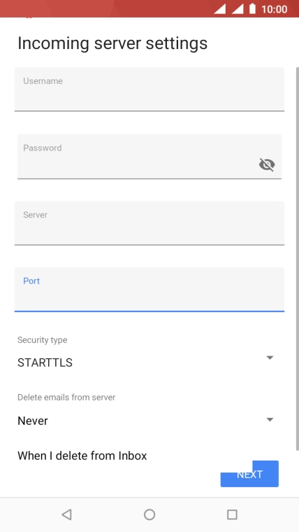 Press Never to keep email messages on the server when you delete them on your phone.