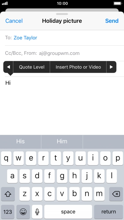 Press Insert Photo or Video and follow the instructions on the screen to attach a picture or a video clip.