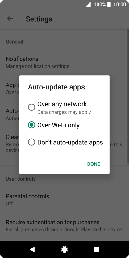 To turn on automatic update of apps using mobile network, press Over any network.