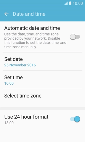 Press Automatic date and time to turn on the function.