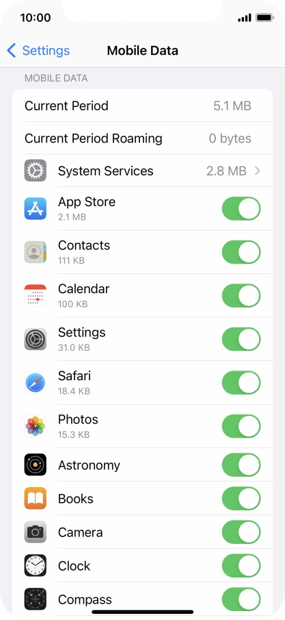 Press the indicators next to the required applications to turn the function on or off.