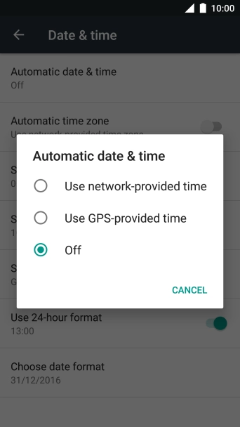 Press Use network-provided time to turn on the function.
