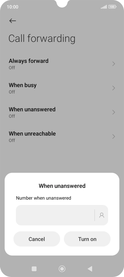 Key in (prefix) 5 (your phone number) and press Turn on.