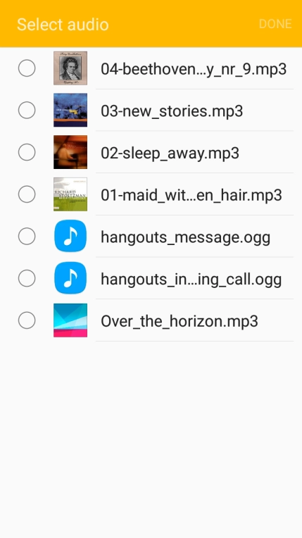 Press the required audio file.