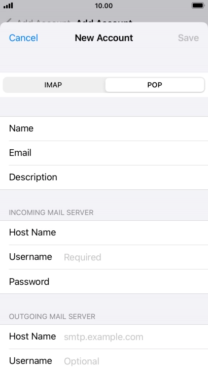Press Username and key in the username for your email account.