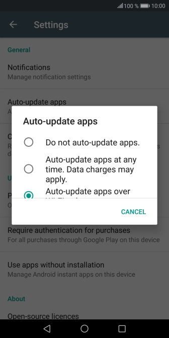 To turn off automatic update of apps, press Do not auto-update apps..