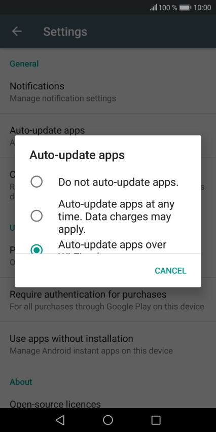 To turn off automatic update of apps, press Do not auto-update apps..