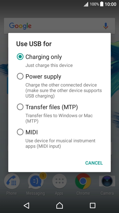 Press Transfer files (MTP).