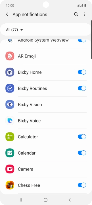 Press the indicators next to the required apps to turn the function on or off.