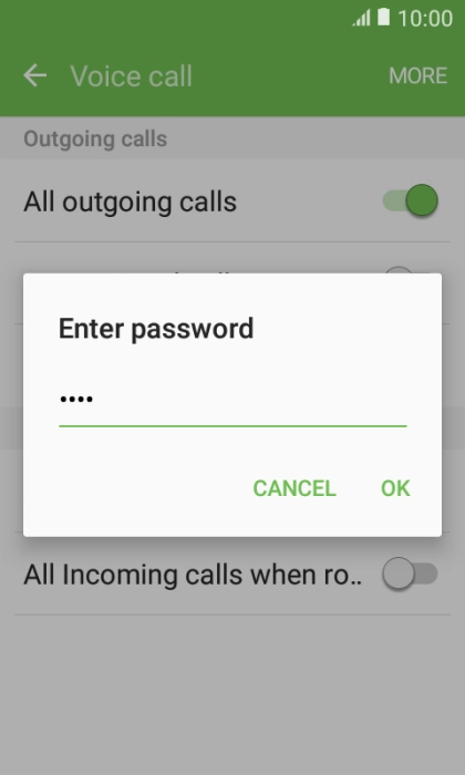 Key in your barring password and press OK. The default barring password is 0000.