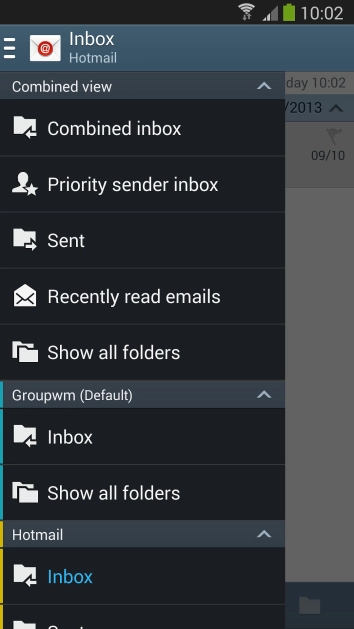 Press  below the required email account.