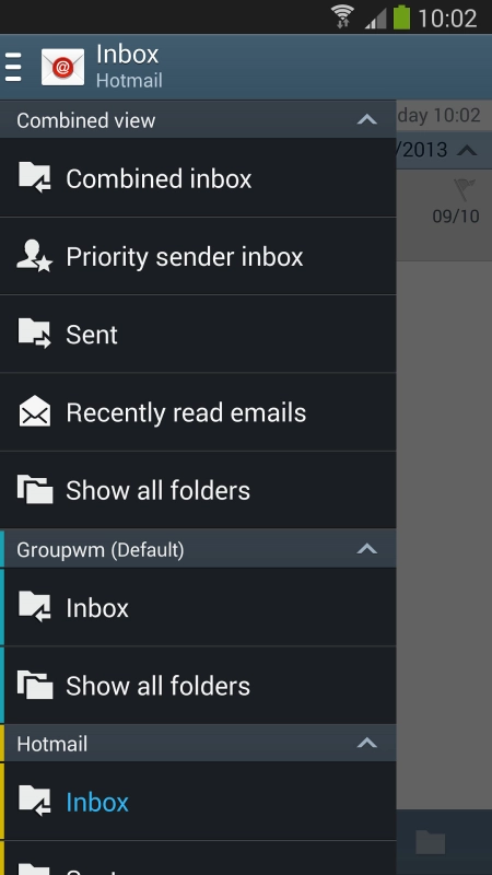 Press  below the required email account.