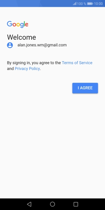 Press I AGREE and follow the instructions on the screen to select settings for your Google account.