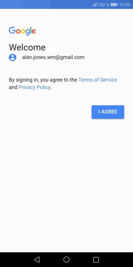 Press I AGREE and follow the instructions on the screen to select settings for your Google account.