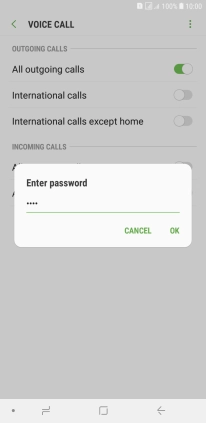 Key in your barring password and press OK. The default barring password is 0000.