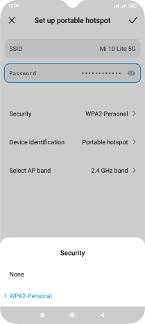 Press WAP2-Personal to password protect your Wi-Fi hotspot.