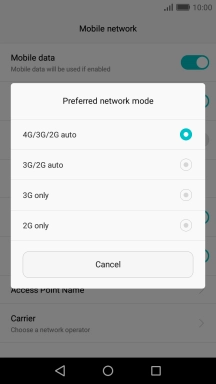 Press the required network mode.