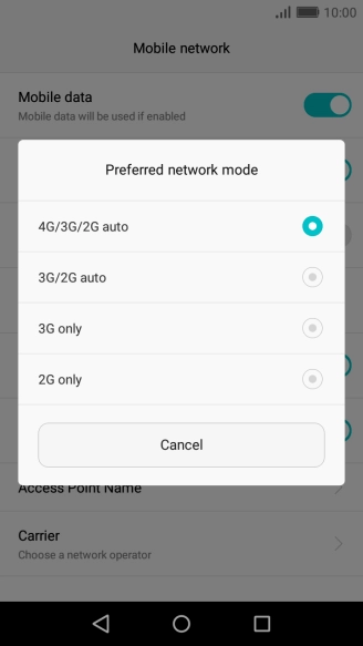 Press the required network mode.