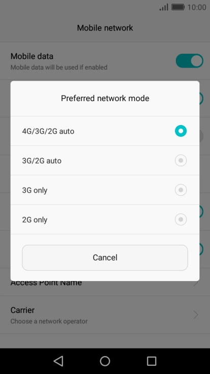 Press the required network mode.
