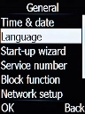 Select Language and press the Left selection key.