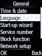 Select Language and press the Left selection key.