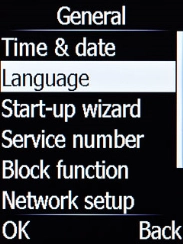 Select Language and press the Left selection key.
