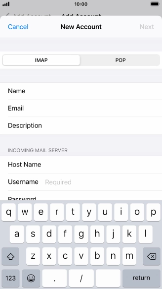 Press Username and key in the username for your email account.
