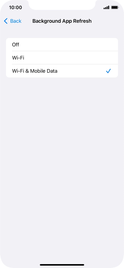To turn off background refresh of apps, press Off.