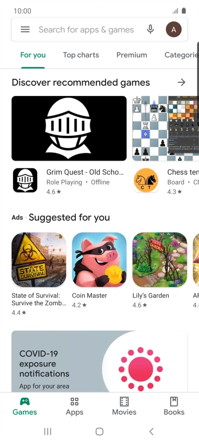 Press the search field.