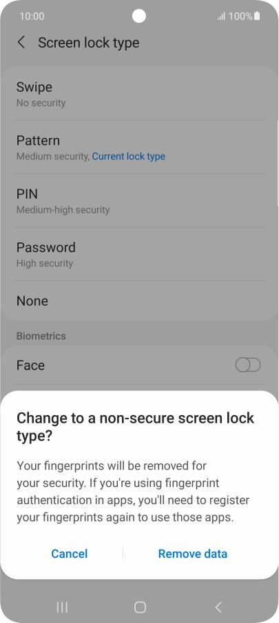 Press Remove data.
