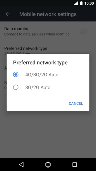 Press the required network mode.