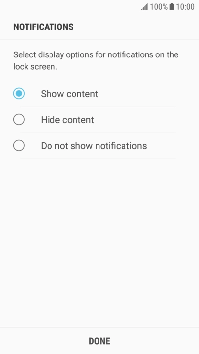 Press the required setting.