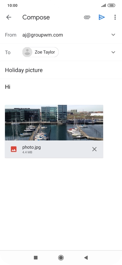 Press the send icon when you've finished your email message.