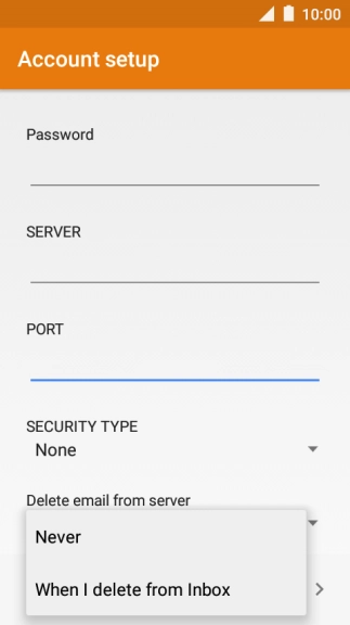 Press Never to keep email messages on the server when you delete them on your phone.