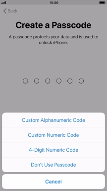 Follow the instructions on the screen to turn on use of phone lock code or press Don't Use Passcode.
