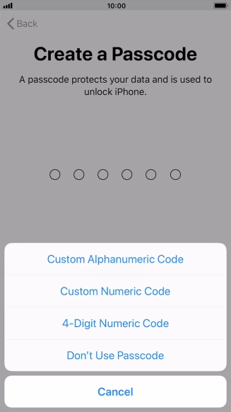Follow the instructions on the screen to turn on use of phone lock code or press Don't Use Passcode.