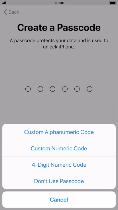 Follow the instructions on the screen to turn on use of phone lock code or press Don't Use Passcode.