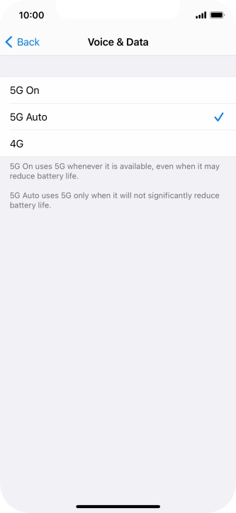 To turn on use of 5G primarily, press 5G On.