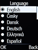 Select the required language and press the Left selection key.