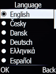 Select the required language and press the Left selection key.