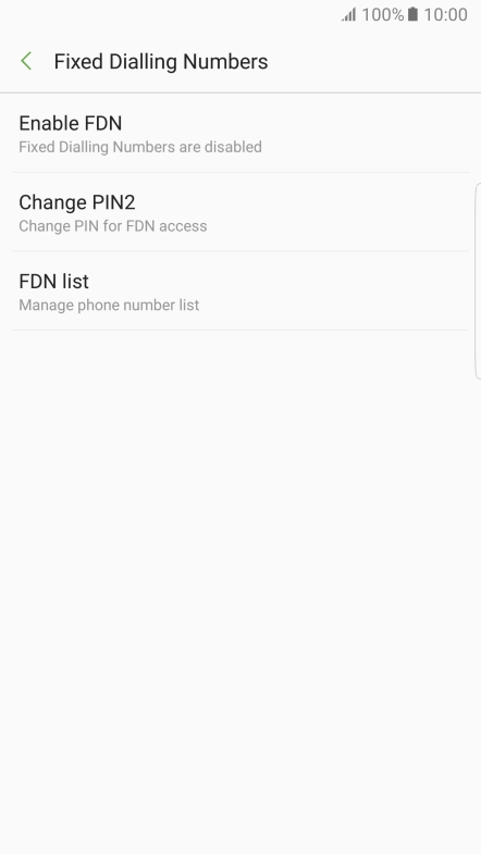Press Enable FDN to turn on fixed dialling.
