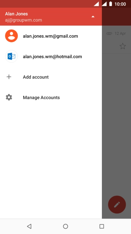 Press the required email account.