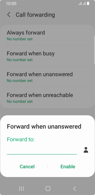 Key in (prefix) 5 (your phone number) and press Enable.