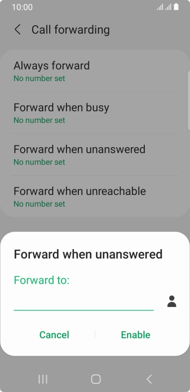 Key in (prefix) 5 (your phone number) and press Enable.