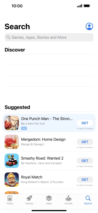 Press the search field and key in the name or subject of the required app.