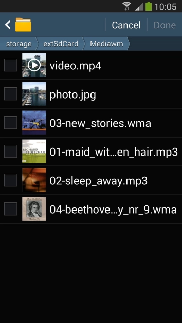 Press the field next to the required file to select the file.